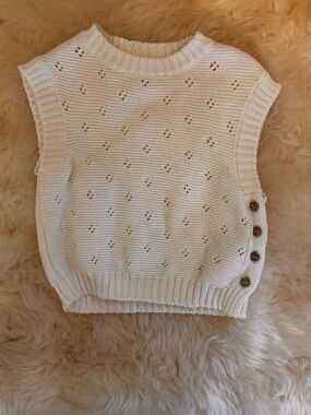 Zara Cream Knit Eyelet Sweater Vest with Side Buttons